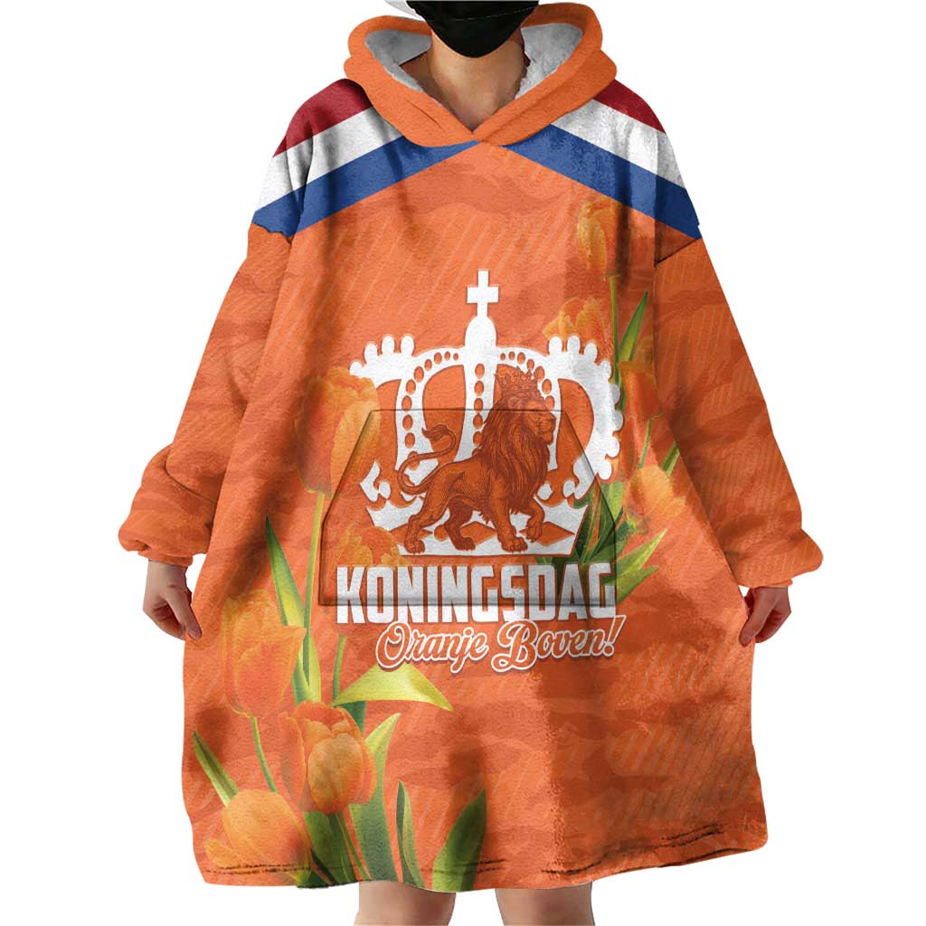 Koningsdag Netherlands King's Day Wearable Blanket Hoodie Oranje Boven Holland Tulips