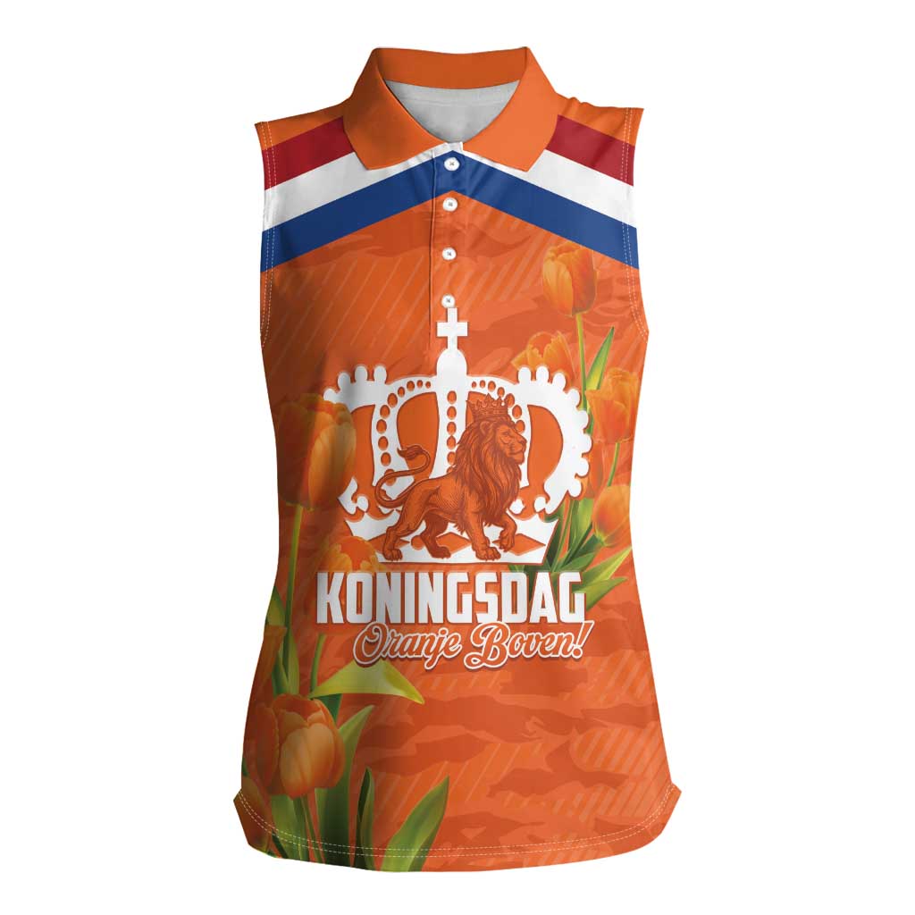 Koningsdag Netherlands King's Day Women Sleeveless Polo Shirt Oranje Boven Holland Tulips