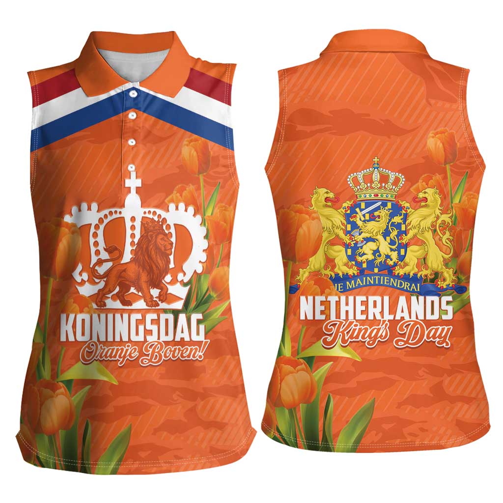 Koningsdag Netherlands King's Day Women Sleeveless Polo Shirt Oranje Boven Holland Tulips