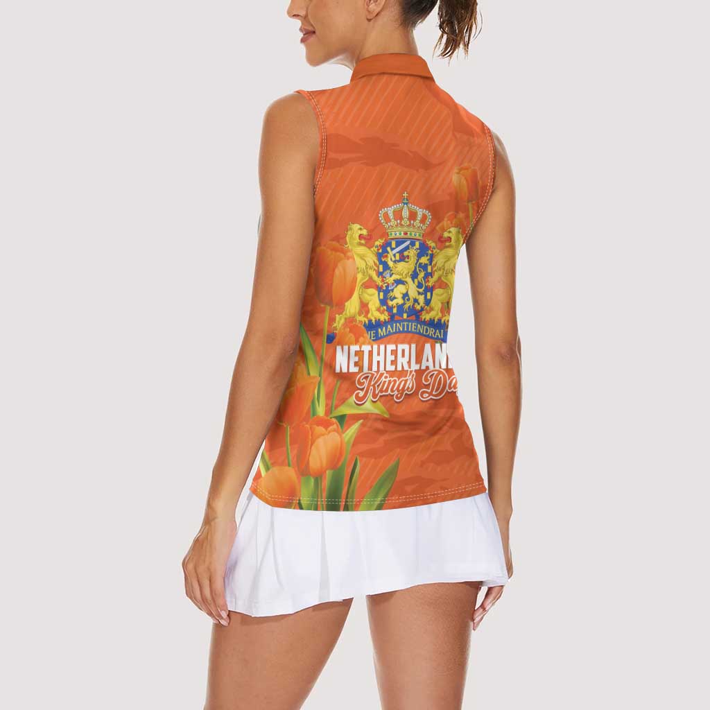 Koningsdag Netherlands King's Day Women Sleeveless Polo Shirt Oranje Boven Holland Tulips