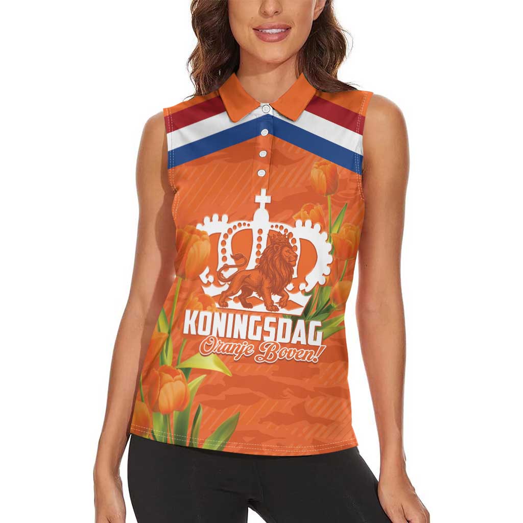 Koningsdag Netherlands King's Day Women Sleeveless Polo Shirt Oranje Boven Holland Tulips