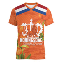 Koningsdag Netherlands King's Day Women V-Neck T-Shirt Oranje Boven Holland Tulips