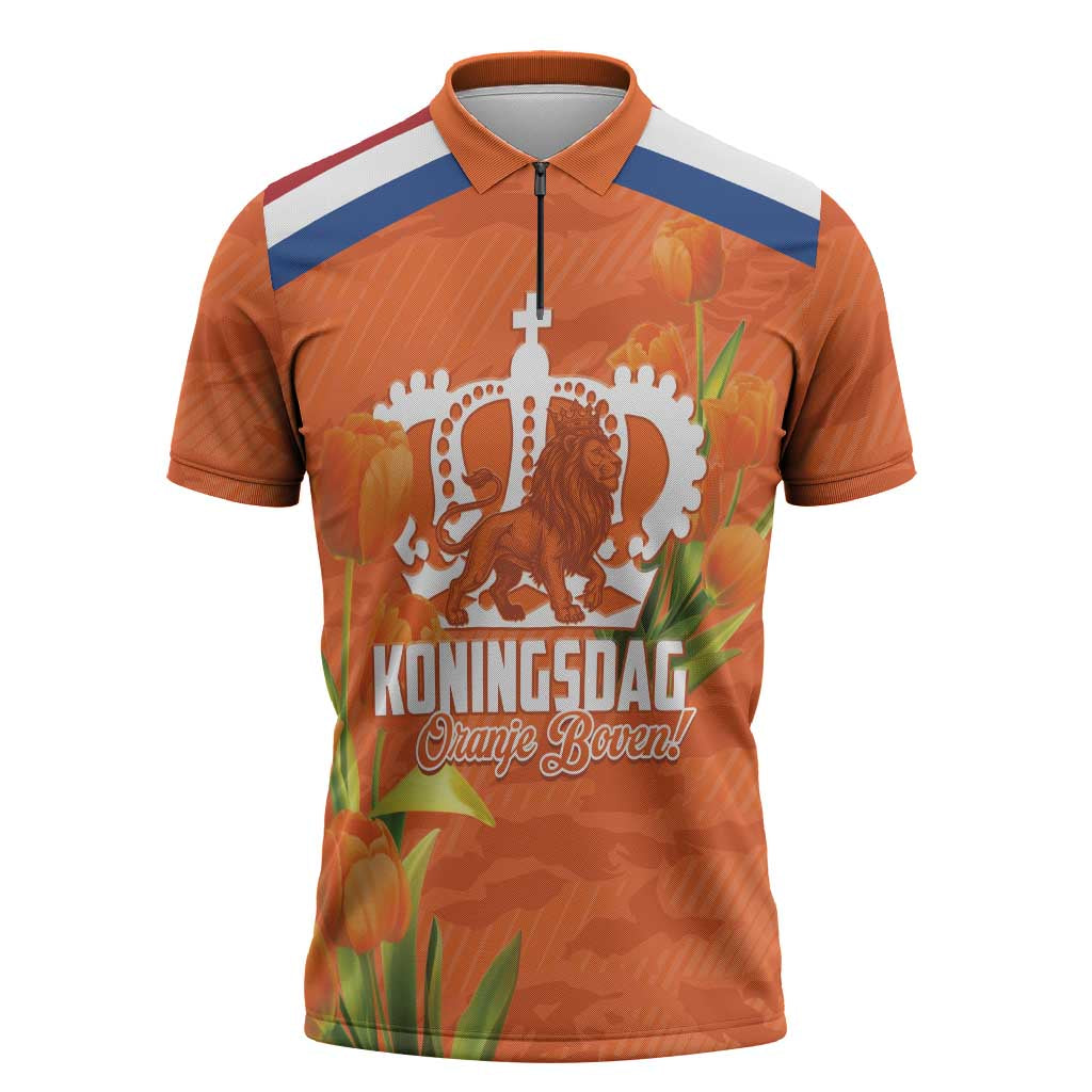 Koningsdag Netherlands King's Day Zipper Polo Shirt Oranje Boven Holland Tulips