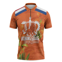 Koningsdag Netherlands King's Day Zipper Polo Shirt Oranje Boven Holland Tulips