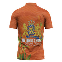 Koningsdag Netherlands King's Day Zipper Polo Shirt Oranje Boven Holland Tulips