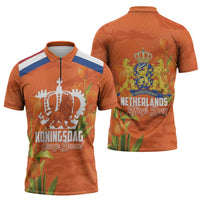 Koningsdag Netherlands King's Day Zipper Polo Shirt Oranje Boven Holland Tulips
