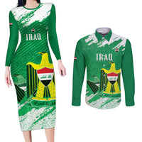 Iraq Football Custom Couples Matching Long Sleeve Bodycon Dress and Long Sleeve Button Shirt Come On Lions of Mesopotamia