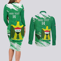 Iraq Football Custom Couples Matching Long Sleeve Bodycon Dress and Long Sleeve Button Shirt Come On Lions of Mesopotamia