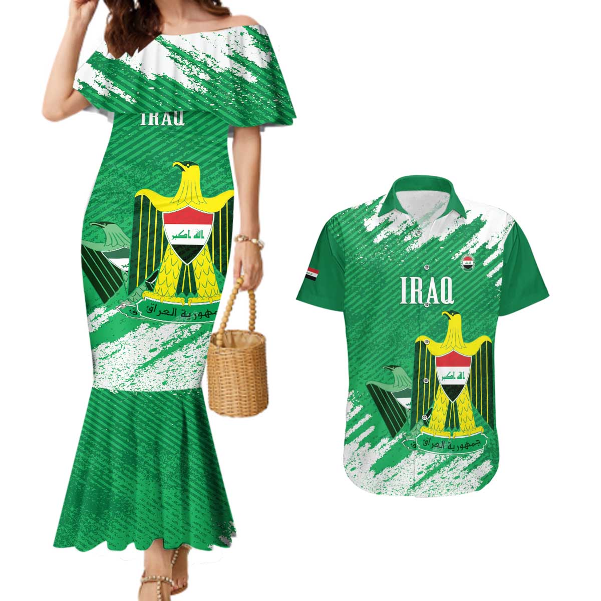 Iraq Football Custom Couples Matching Mermaid Dress and Hawaiian Shirt Come On Lions of Mesopotamia