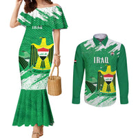 Iraq Football Custom Couples Matching Mermaid Dress and Long Sleeve Button Shirt Come On Lions of Mesopotamia