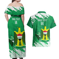 Iraq Football Custom Couples Matching Off Shoulder Maxi Dress and Hawaiian Shirt Come On Lions of Mesopotamia