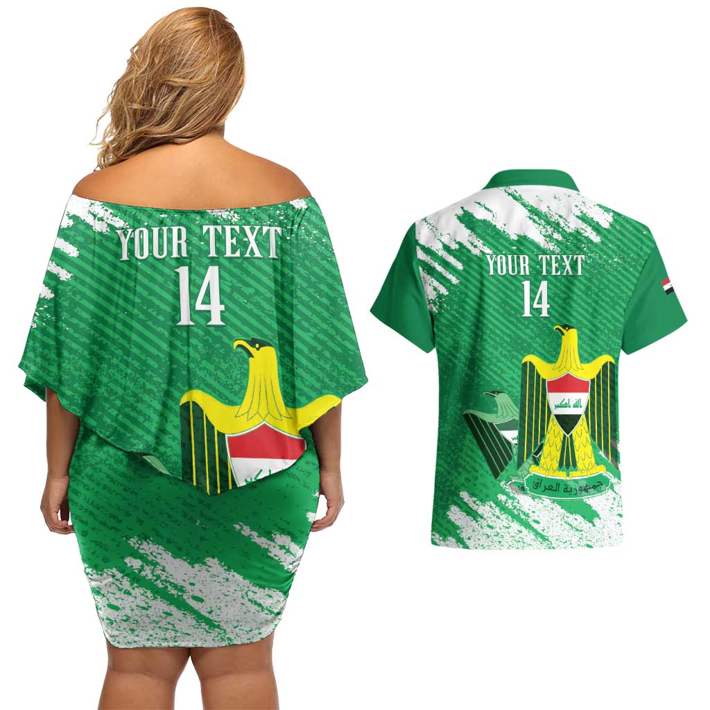 Iraq Football Custom Couples Matching Off Shoulder Short Dress and Hawaiian Shirt Come On Lions of Mesopotamia