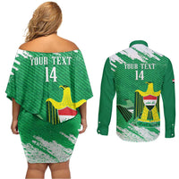 Iraq Football Custom Couples Matching Off Shoulder Short Dress and Long Sleeve Button Shirt Come On Lions of Mesopotamia