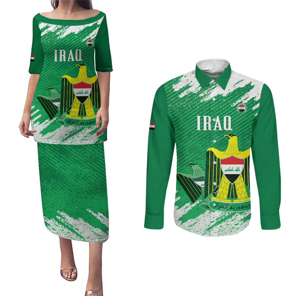 Iraq Football Custom Couples Matching Puletasi and Long Sleeve Button Shirt Come On Lions of Mesopotamia