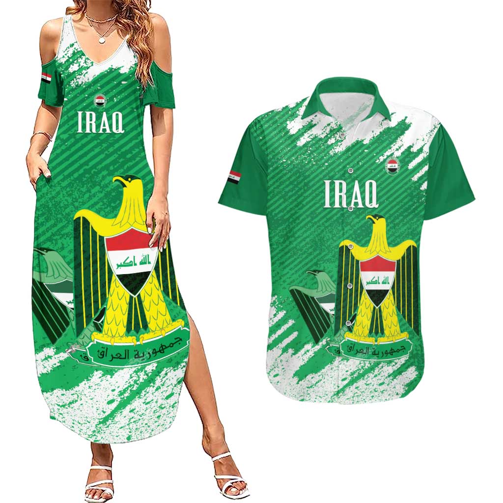 Iraq Football Custom Couples Matching Summer Maxi Dress and Hawaiian Shirt Come On Lions of Mesopotamia