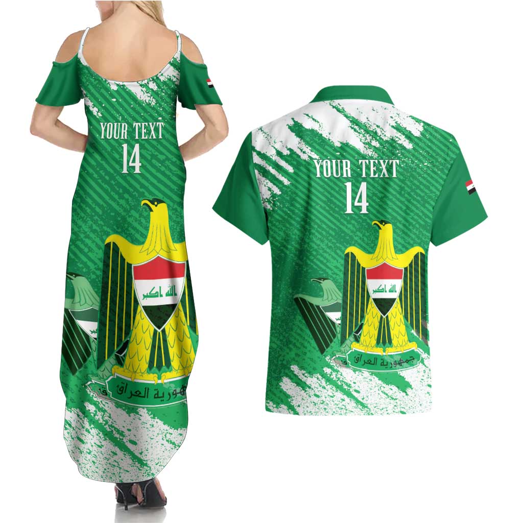 Iraq Football Custom Couples Matching Summer Maxi Dress and Hawaiian Shirt Come On Lions of Mesopotamia