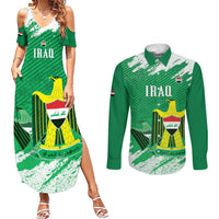 Iraq Football Custom Couples Matching Summer Maxi Dress and Long Sleeve Button Shirt Come On Lions of Mesopotamia