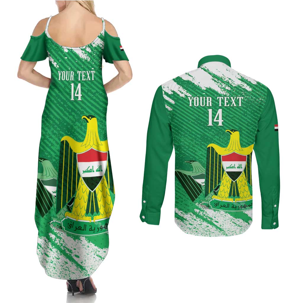 Iraq Football Custom Couples Matching Summer Maxi Dress and Long Sleeve Button Shirt Come On Lions of Mesopotamia