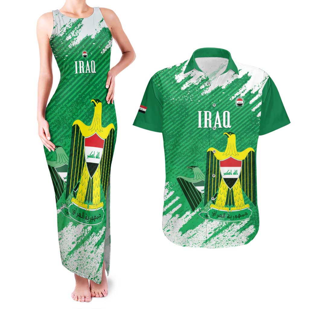 Iraq Football Custom Couples Matching Tank Maxi Dress and Hawaiian Shirt Come On Lions of Mesopotamia