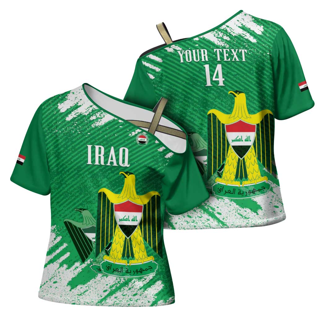 Iraq Football Custom Cross Shoulder Shirt Come On Lions of Mesopotamia