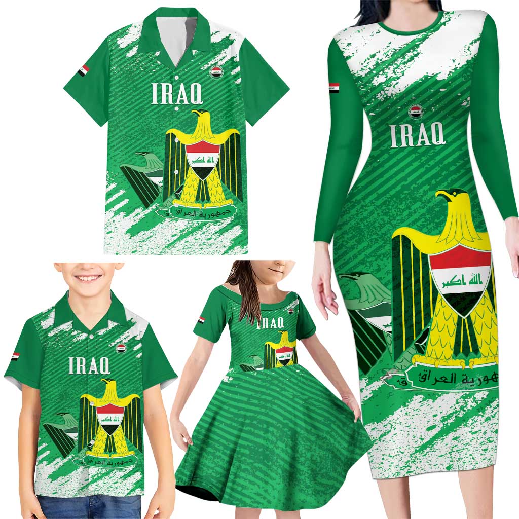 Iraq Football Custom Family Matching Long Sleeve Bodycon Dress and Hawaiian Shirt Come On Lions of Mesopotamia