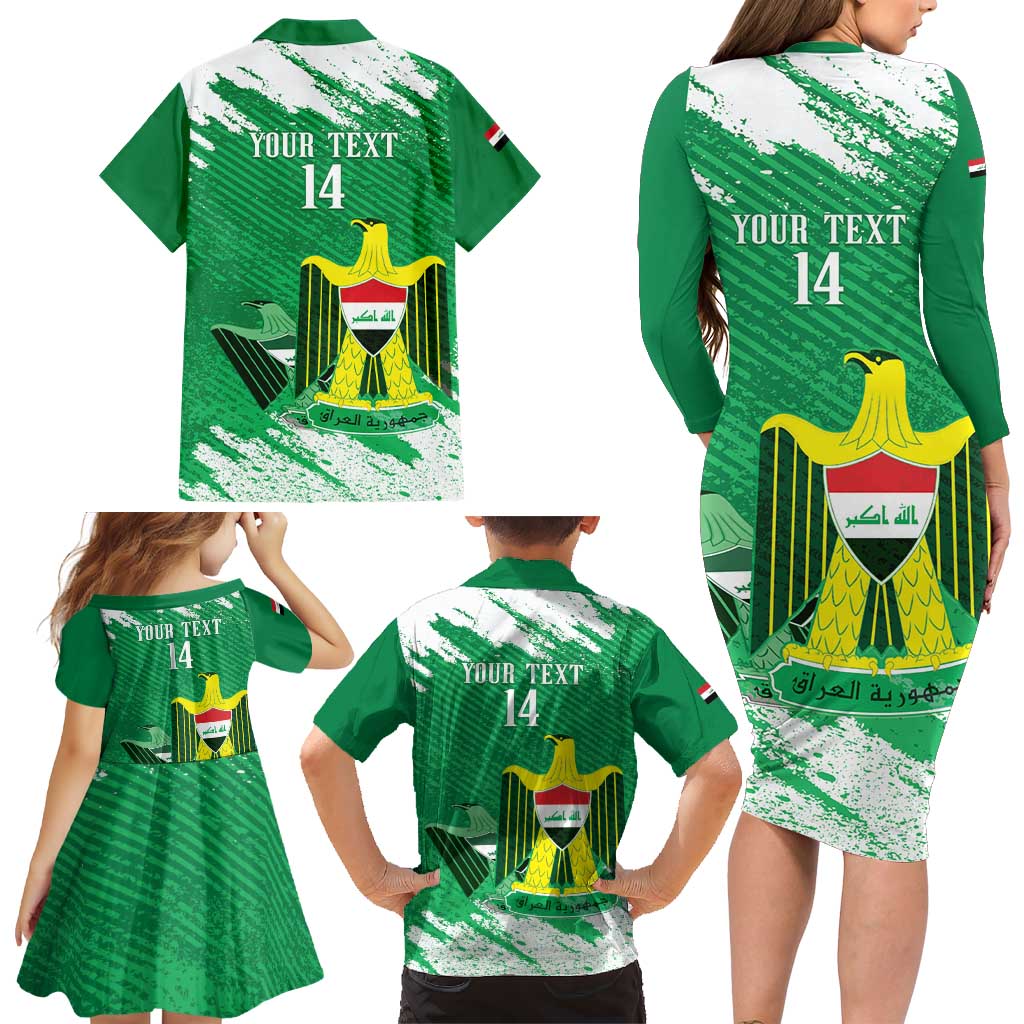 Iraq Football Custom Family Matching Long Sleeve Bodycon Dress and Hawaiian Shirt Come On Lions of Mesopotamia