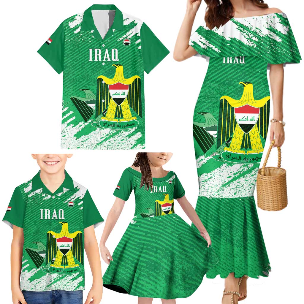 Iraq Football Custom Family Matching Mermaid Dress and Hawaiian Shirt Come On Lions of Mesopotamia