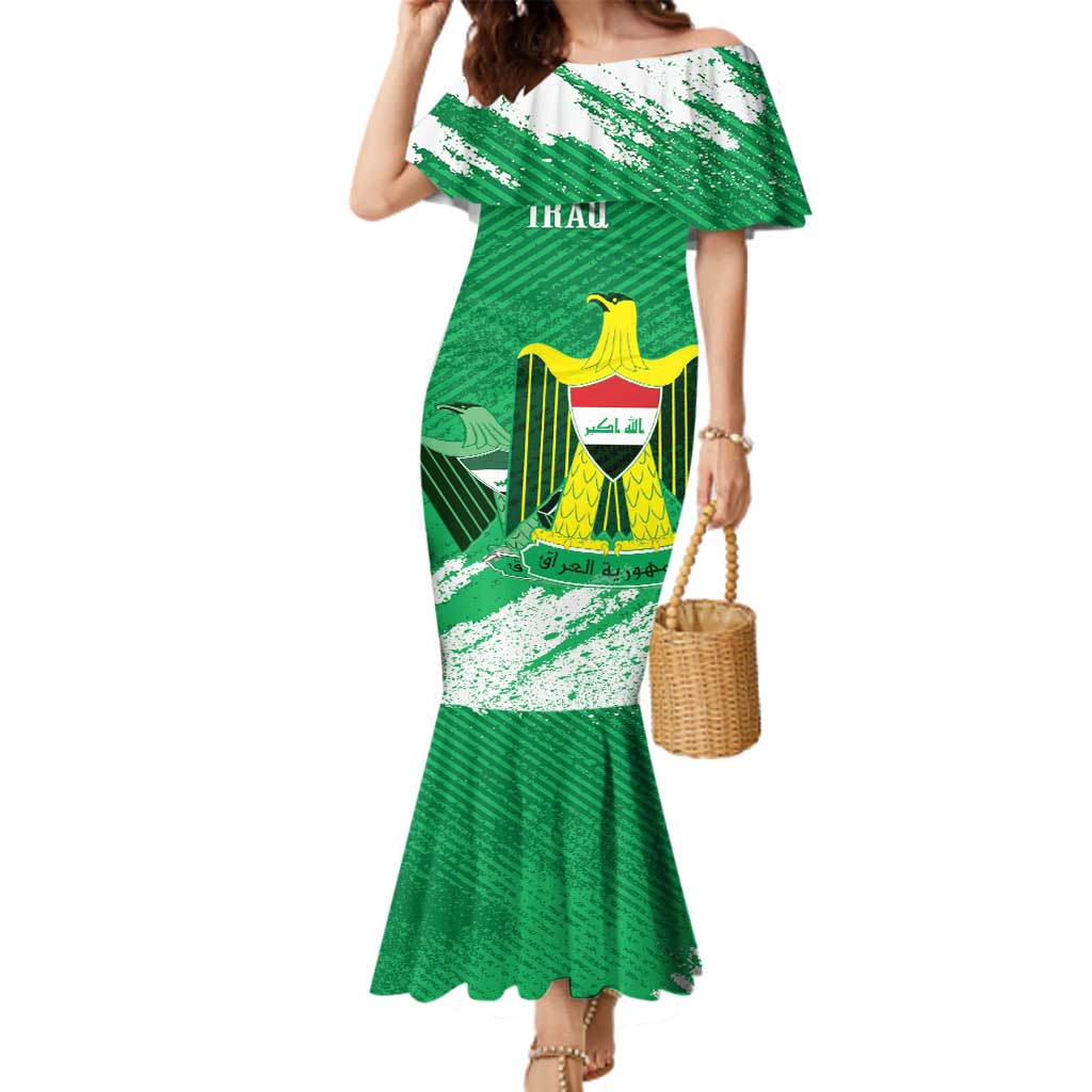 Iraq Football Custom Family Matching Mermaid Dress and Hawaiian Shirt Come On Lions of Mesopotamia