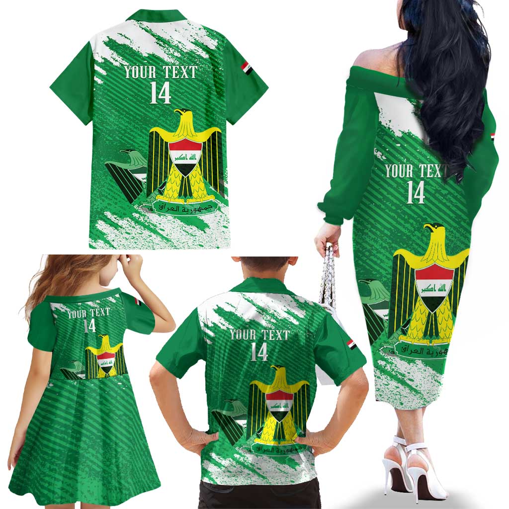 Iraq Football Custom Family Matching Off The Shoulder Long Sleeve Dress and Hawaiian Shirt Come On Lions of Mesopotamia
