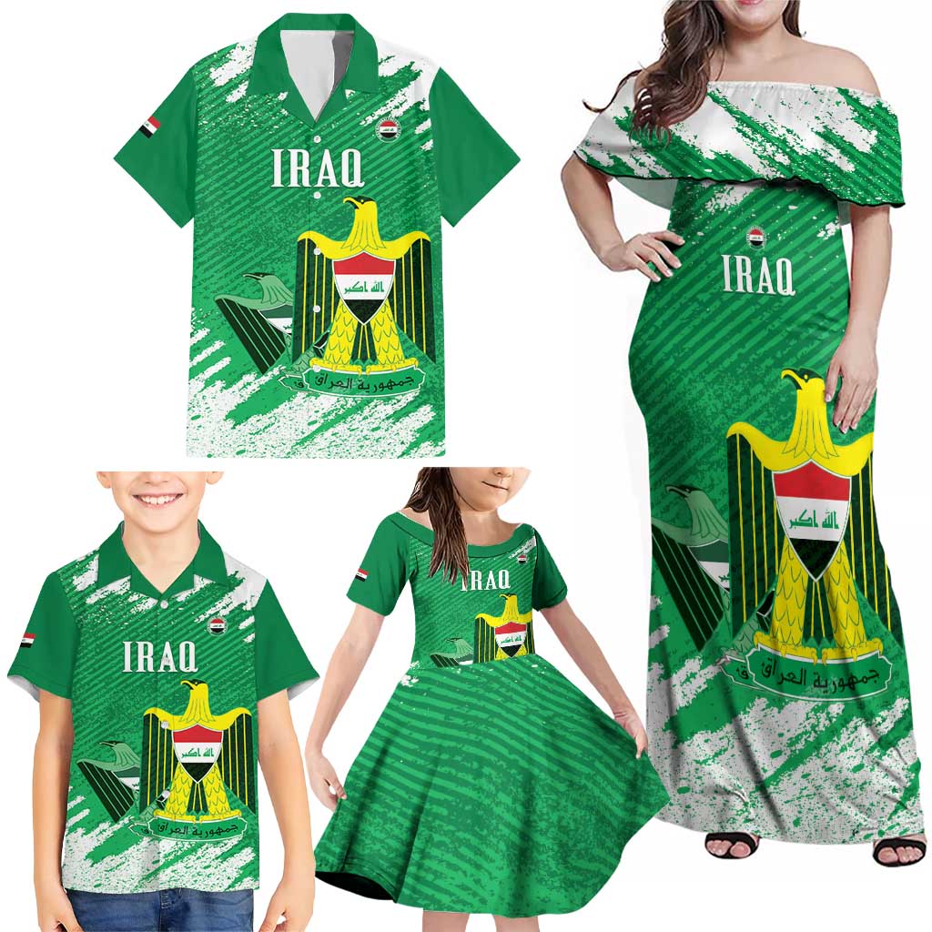 Iraq Football Custom Family Matching Off Shoulder Maxi Dress and Hawaiian Shirt Come On Lions of Mesopotamia