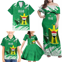 Iraq Football Custom Family Matching Off Shoulder Maxi Dress and Hawaiian Shirt Come On Lions of Mesopotamia
