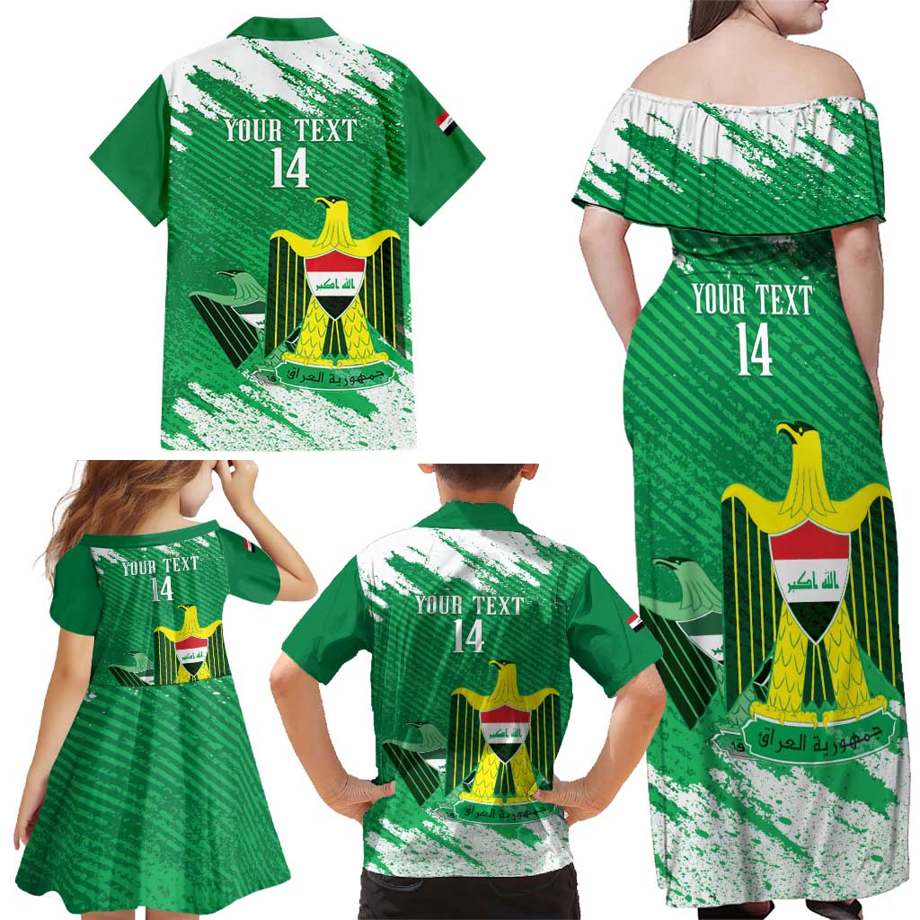 Iraq Football Custom Family Matching Off Shoulder Maxi Dress and Hawaiian Shirt Come On Lions of Mesopotamia