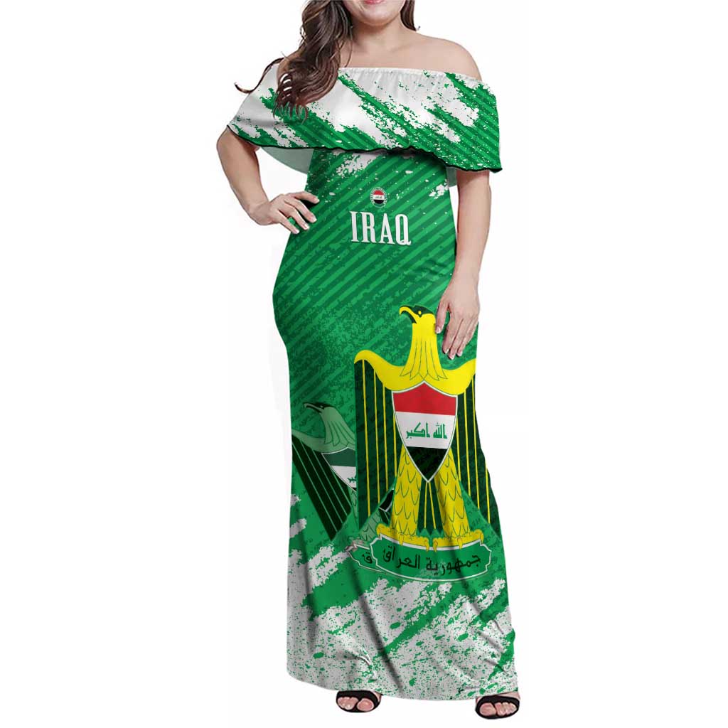 Iraq Football Custom Family Matching Off Shoulder Maxi Dress and Hawaiian Shirt Come On Lions of Mesopotamia