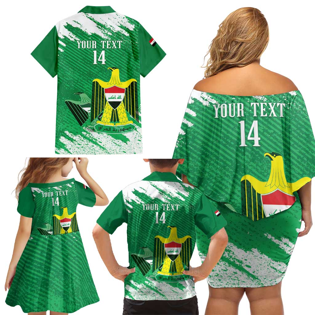 Iraq Football Custom Family Matching Off Shoulder Short Dress and Hawaiian Shirt Come On Lions of Mesopotamia