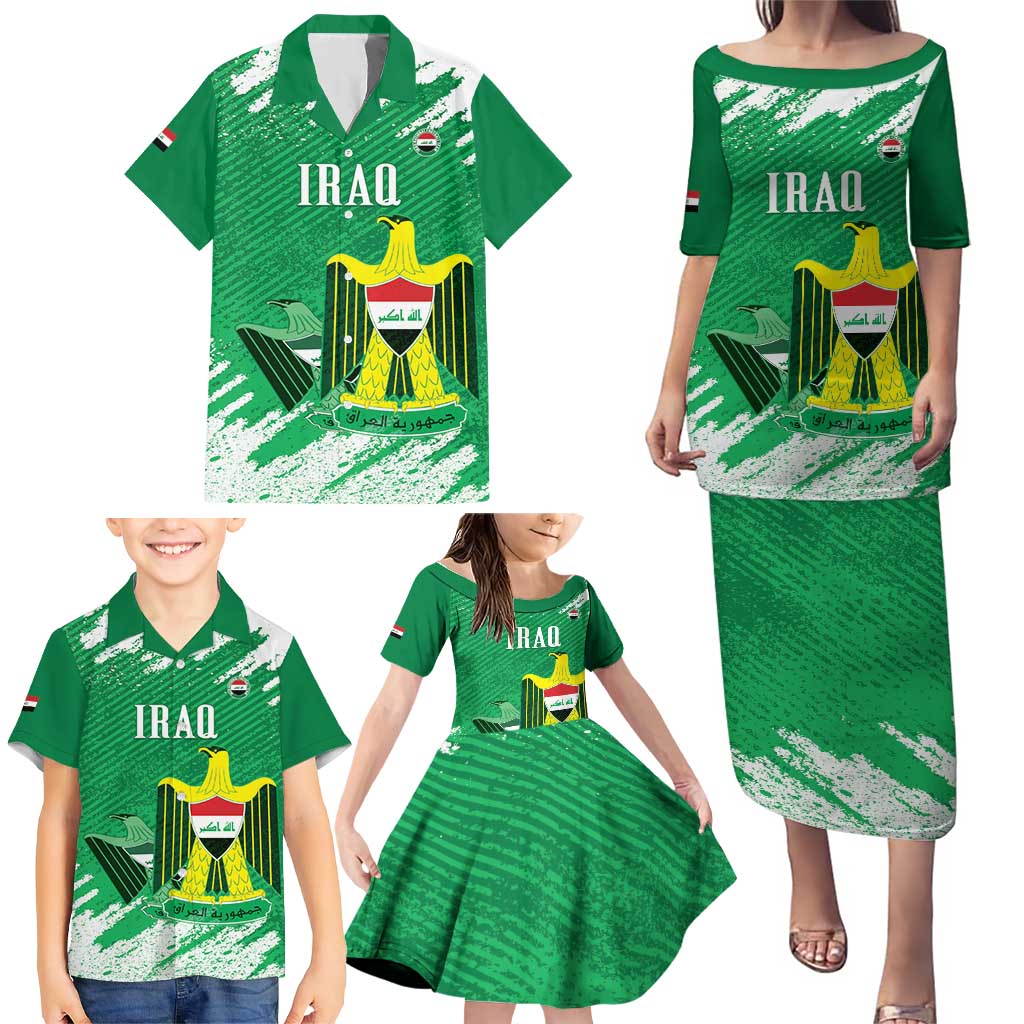 Iraq Football Custom Family Matching Puletasi and Hawaiian Shirt Come On Lions of Mesopotamia