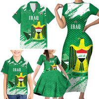 Iraq Football Custom Family Matching Short Sleeve Bodycon Dress and Hawaiian Shirt Come On Lions of Mesopotamia