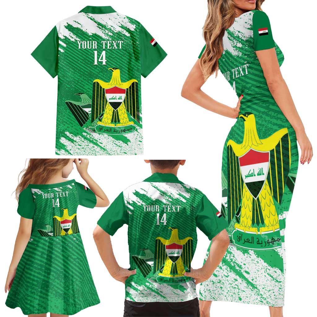 Iraq Football Custom Family Matching Short Sleeve Bodycon Dress and Hawaiian Shirt Come On Lions of Mesopotamia