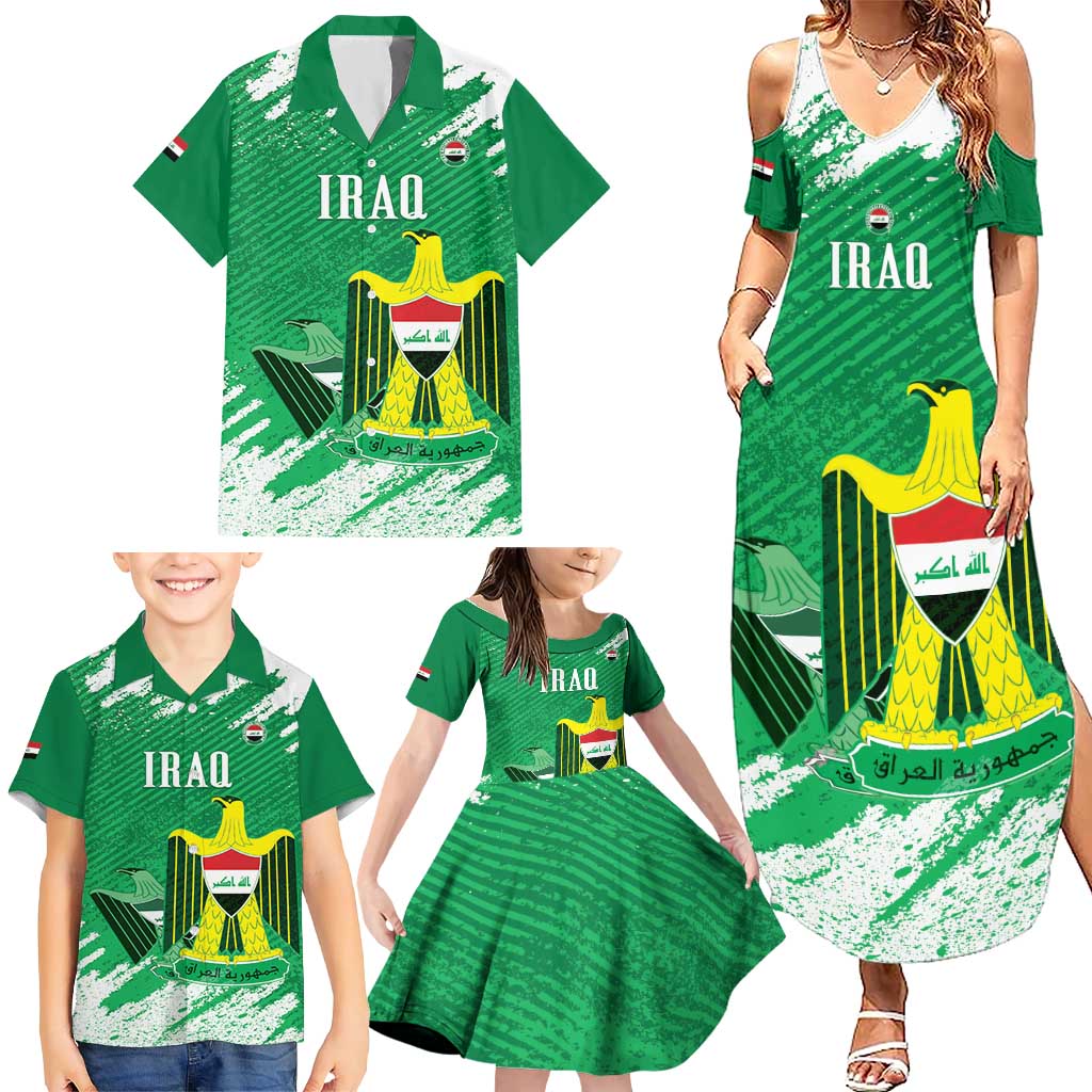 Iraq Football Custom Family Matching Summer Maxi Dress and Hawaiian Shirt Come On Lions of Mesopotamia