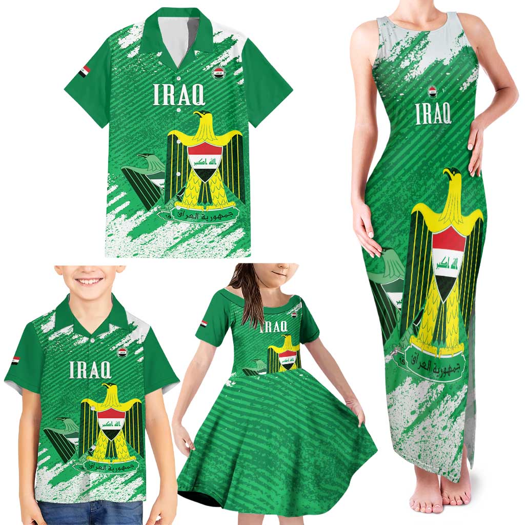 Iraq Football Custom Family Matching Tank Maxi Dress and Hawaiian Shirt Come On Lions of Mesopotamia
