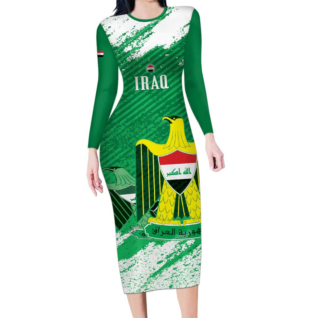 Iraq Football Custom Long Sleeve Bodycon Dress Come On Lions of Mesopotamia