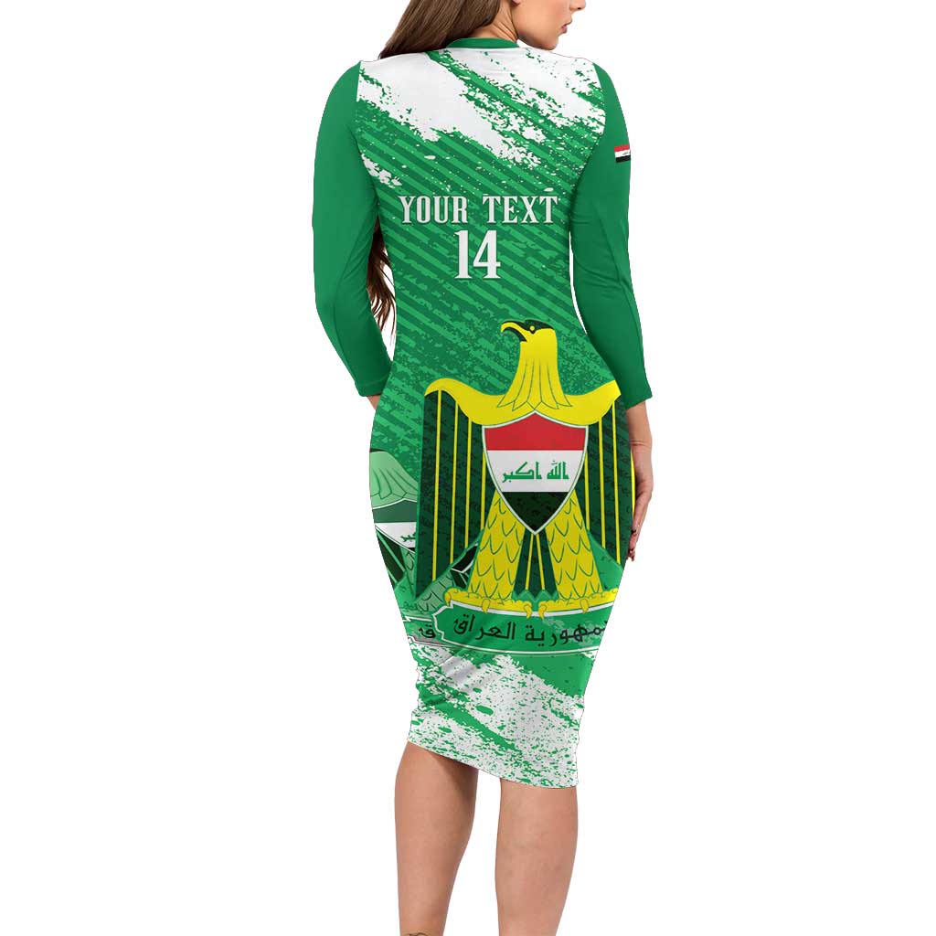 Iraq Football Custom Long Sleeve Bodycon Dress Come On Lions of Mesopotamia