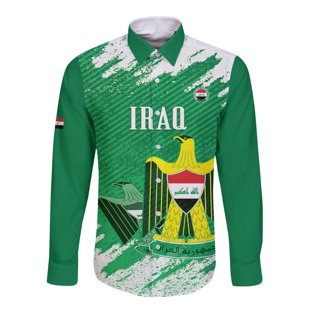 Iraq Football Custom Long Sleeve Button Shirt Come On Lions of Mesopotamia