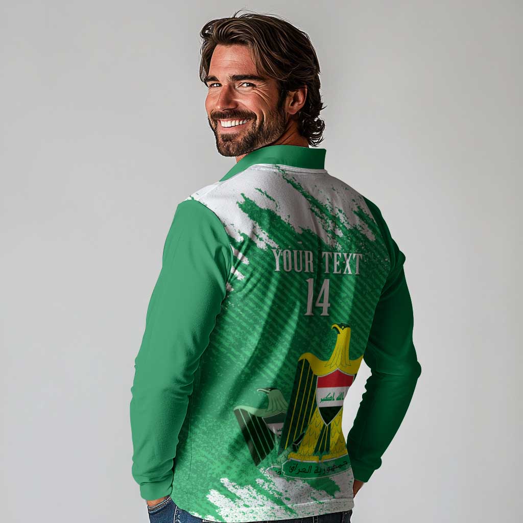 Iraq Football Custom Long Sleeve Polo Shirt Come On Lions of Mesopotamia