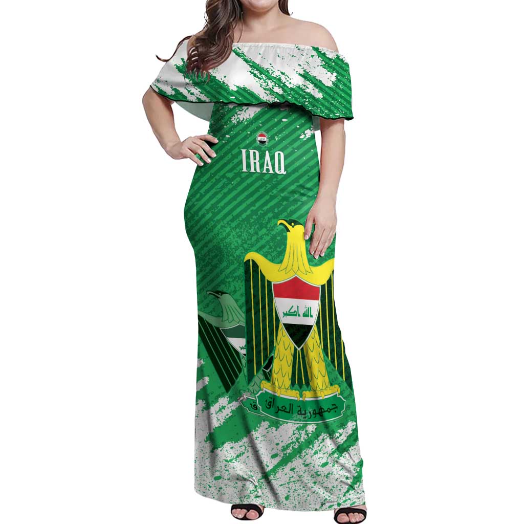 Iraq Football Custom Off Shoulder Maxi Dress Come On Lions of Mesopotamia
