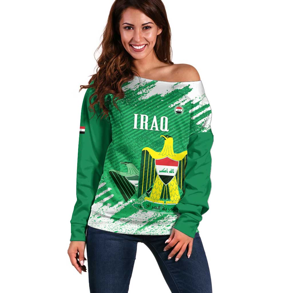 Iraq Football Custom Off Shoulder Sweater Come On Lions of Mesopotamia