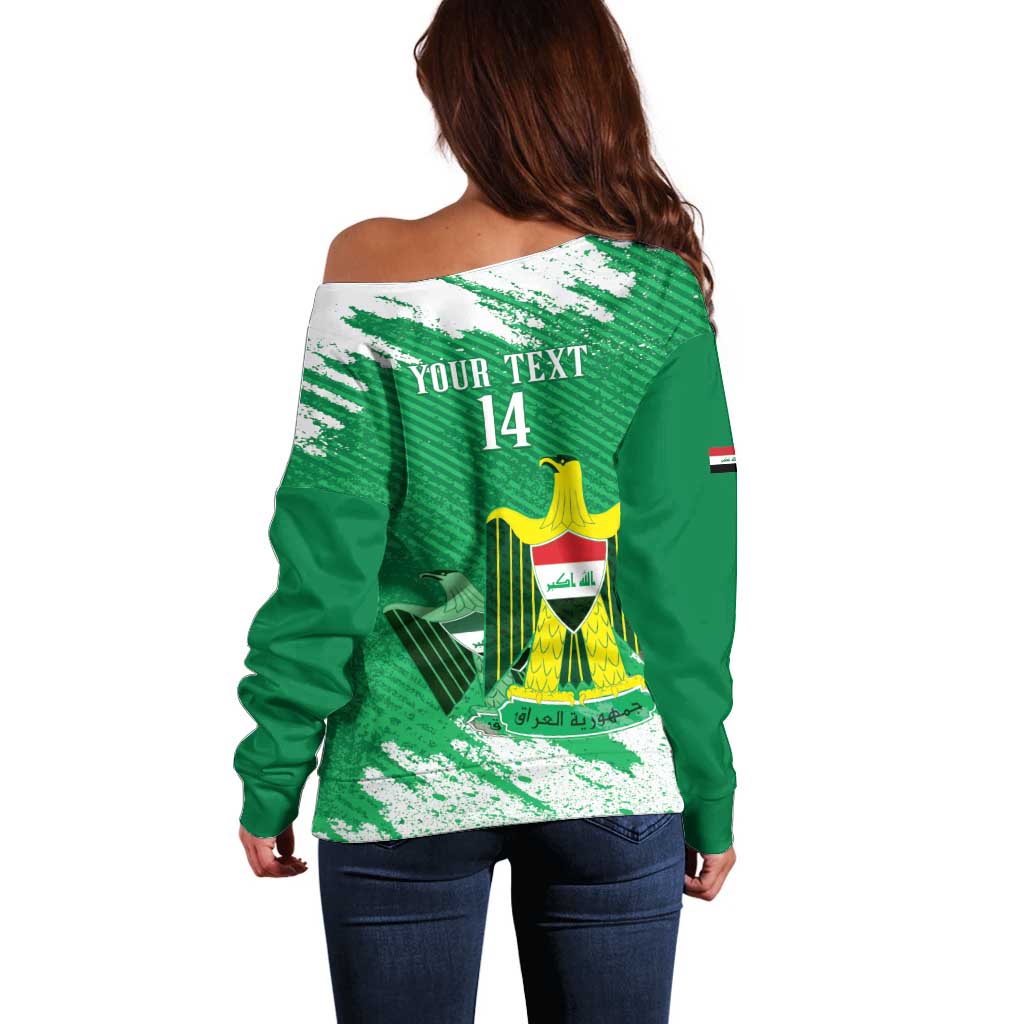 Iraq Football Custom Off Shoulder Sweater Come On Lions of Mesopotamia