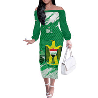 Iraq Football Custom Off The Shoulder Long Sleeve Dress Come On Lions of Mesopotamia