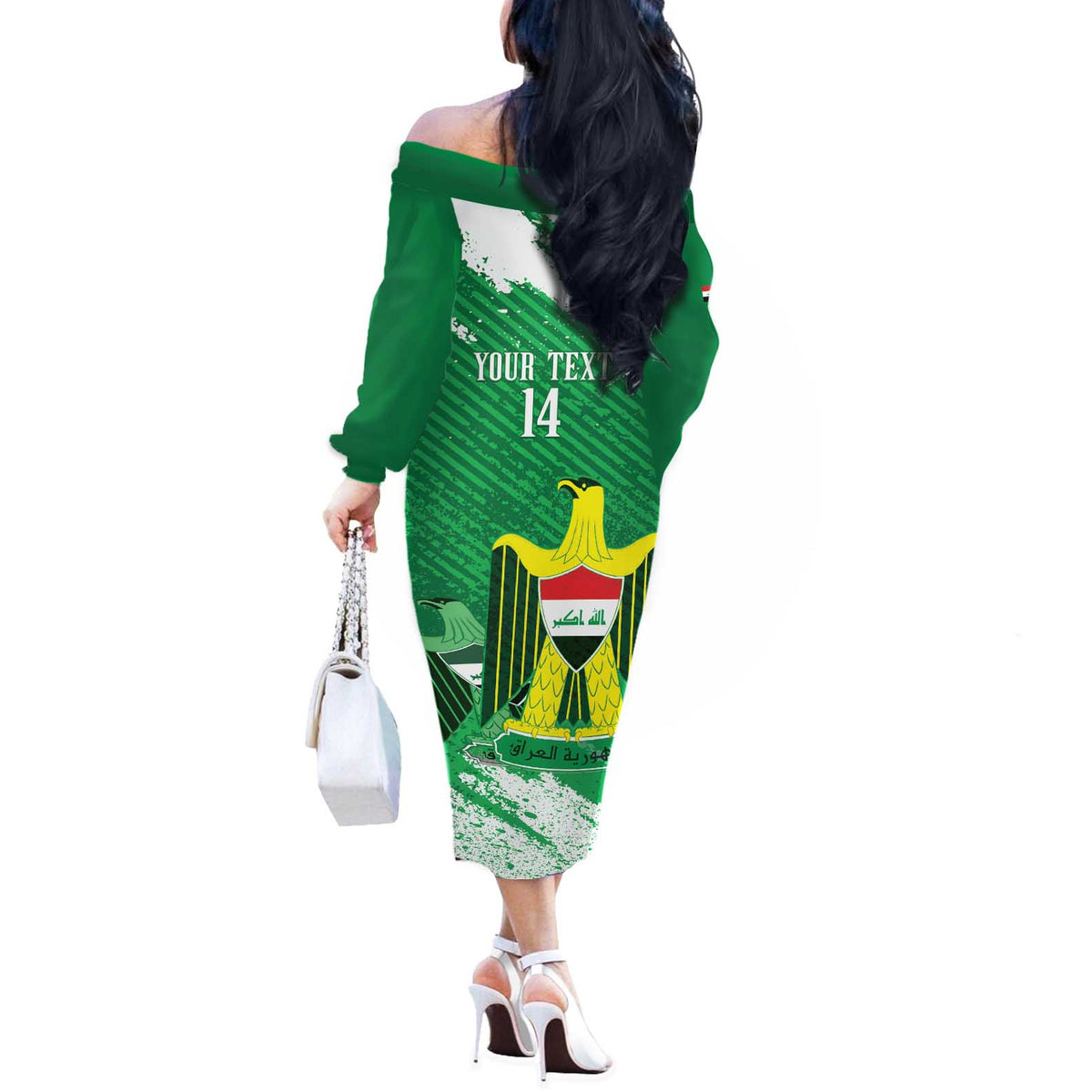 Iraq Football Custom Off The Shoulder Long Sleeve Dress Come On Lions of Mesopotamia