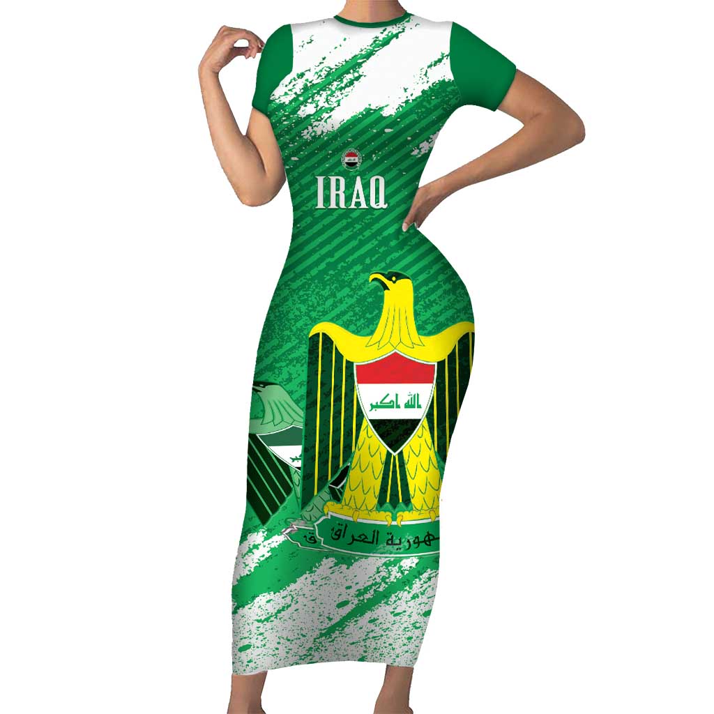 Iraq Football Custom Short Sleeve Bodycon Dress Come On Lions of Mesopotamia