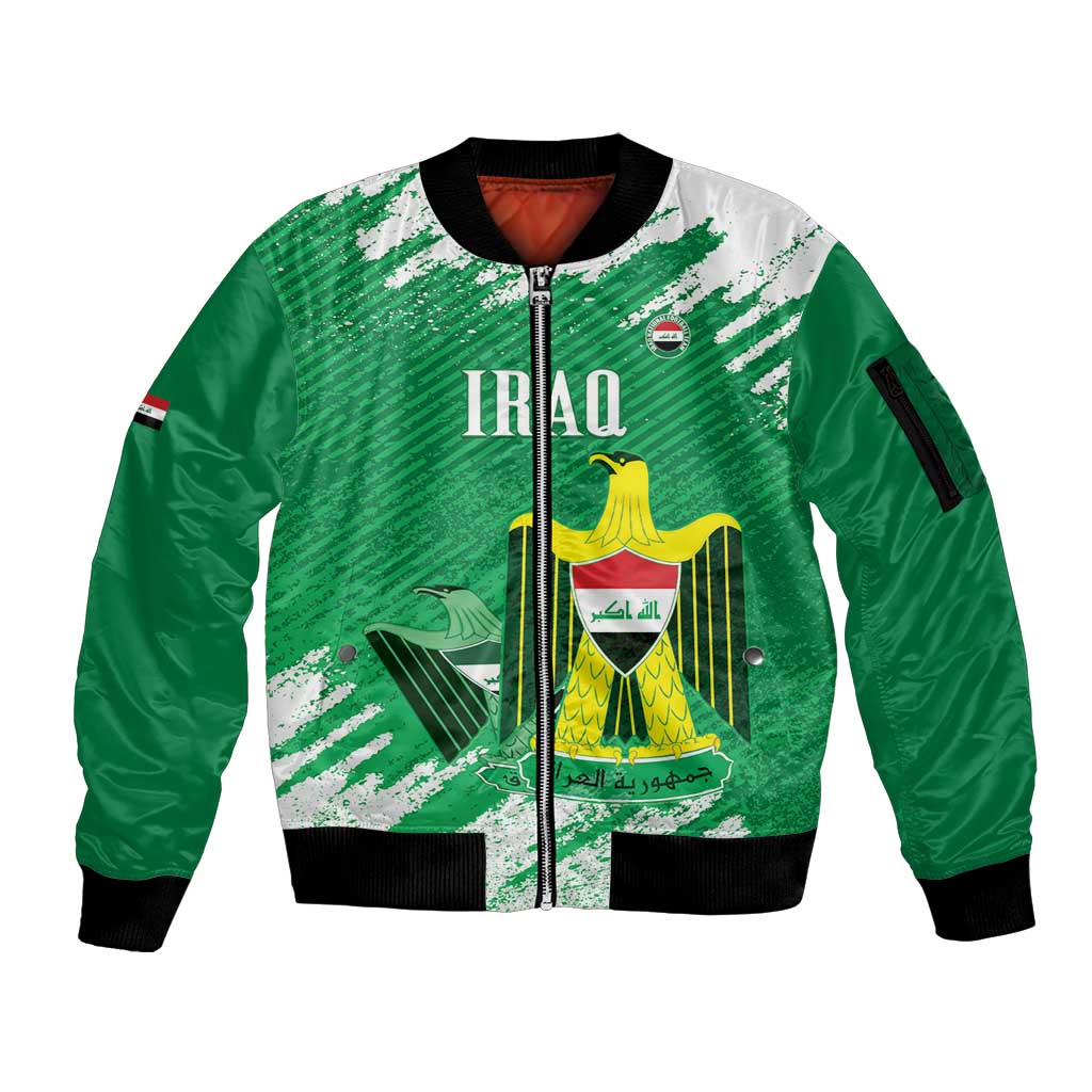 Iraq Football Custom Sleeve Zip Bomber Jacket Come On Lions of Mesopotamia